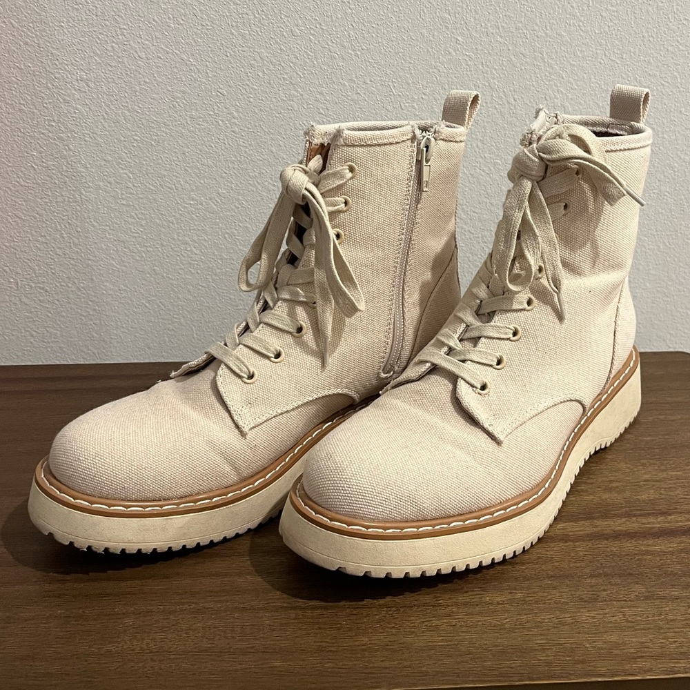 Madden Girl Kurrt Beige Canvas High Top Lace Up Combat Ankle Boots Size 8.5M